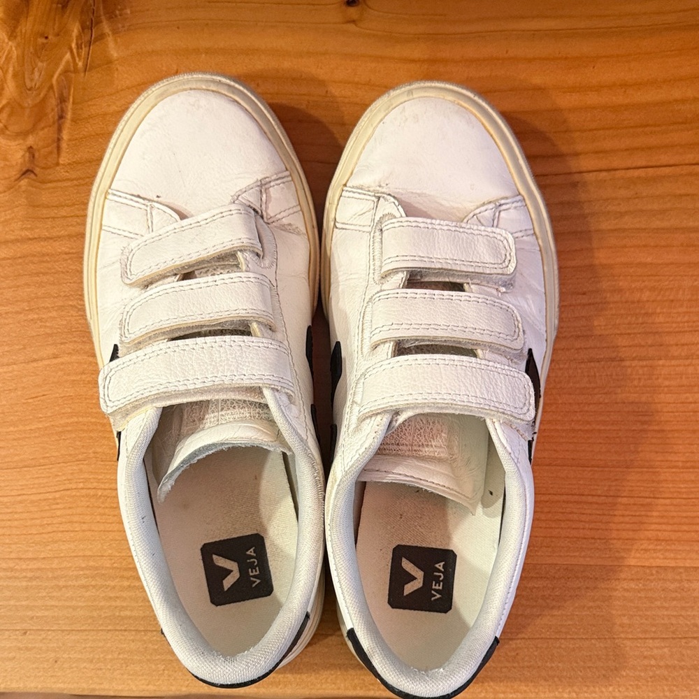 Veja White and Black Velcro Sneakers